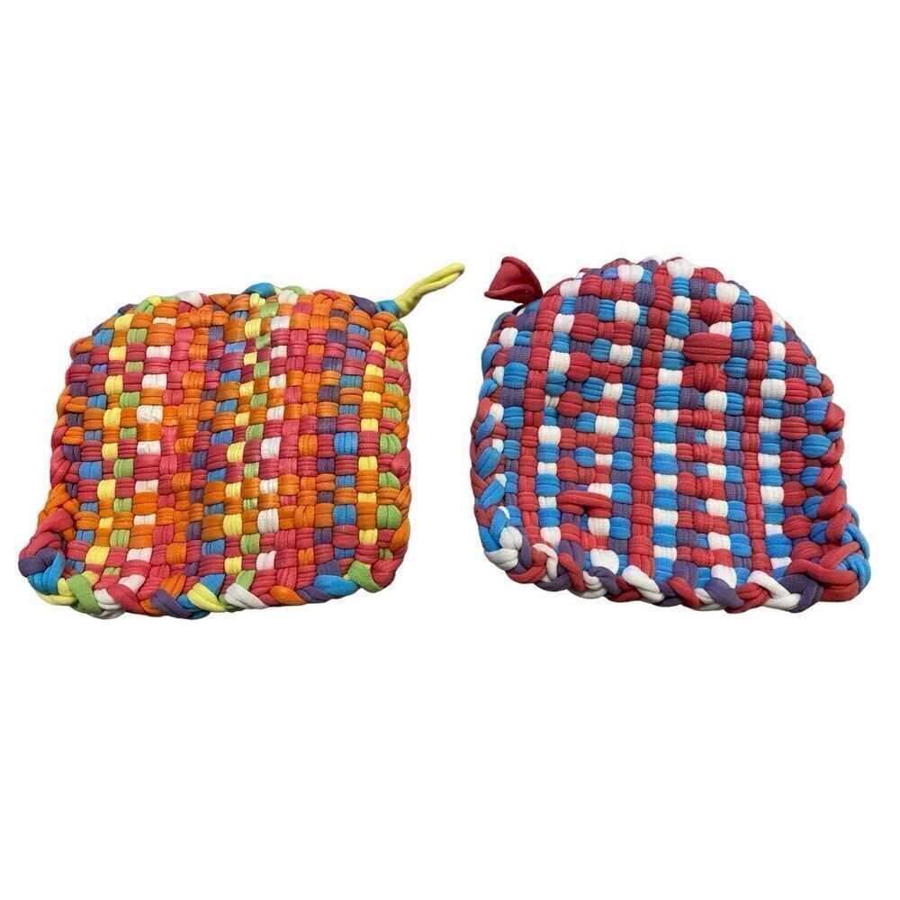 Hand Woven Pot Holder Set 2Pc Multicolored Kitchenware